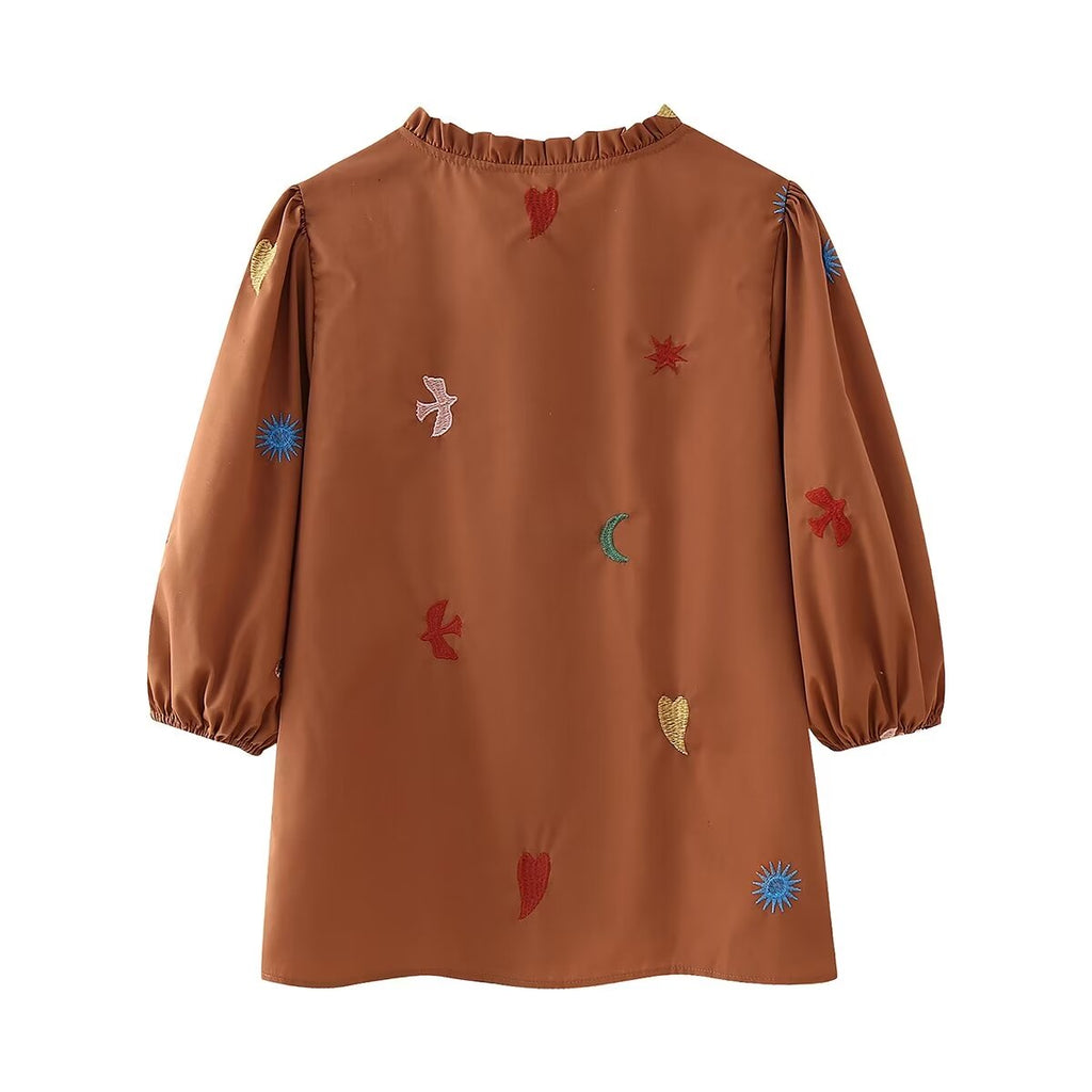 Women's Heavy Industry Embroidery Half Sleeve Shirt National