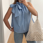 Women's Plaid Halter Drawstring Top