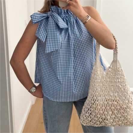 Women's Plaid Halter Drawstring Top