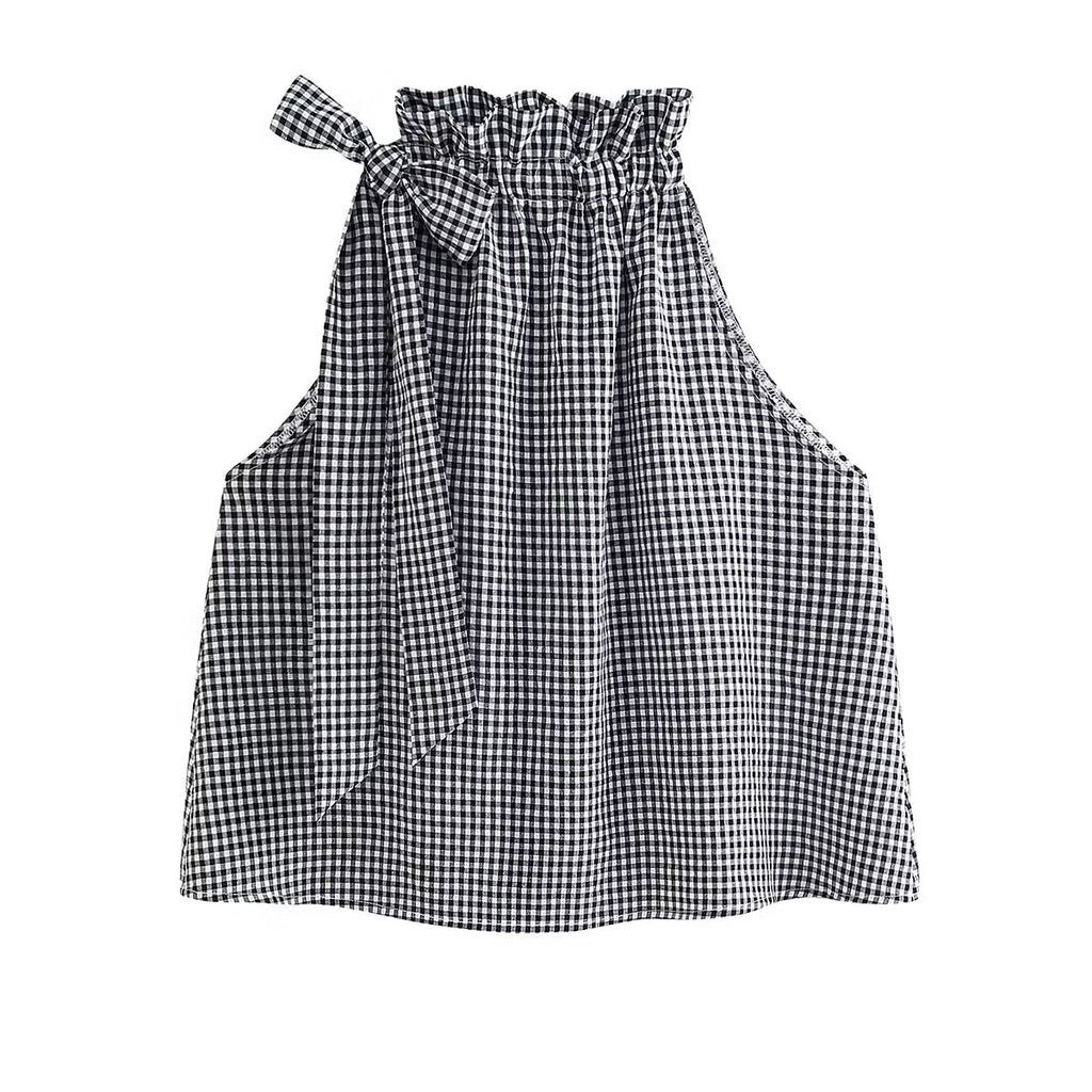 Women's Plaid Halter Drawstring Top