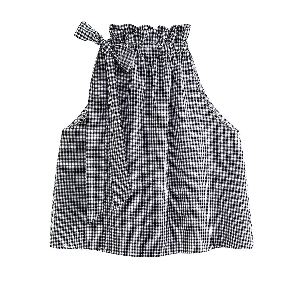 Women's Plaid Halter Drawstring Top
