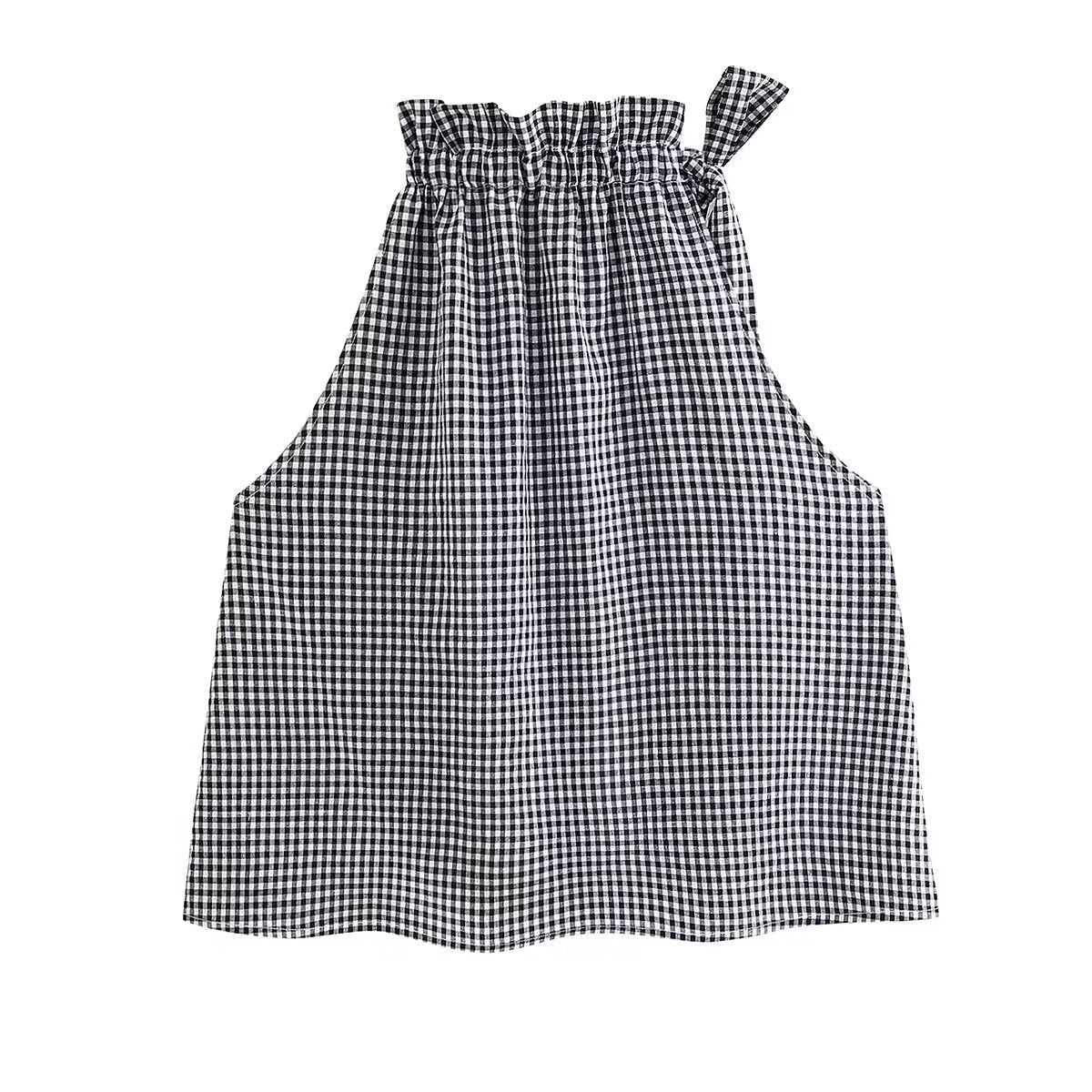 Women's Plaid Halter Drawstring Top
