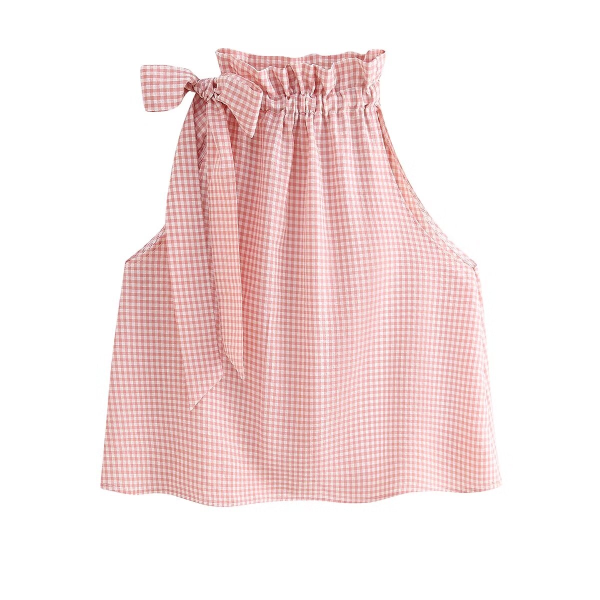 Women's Plaid Halter Drawstring Top