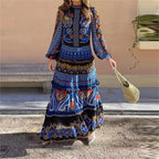Women's Floral Ruffle Tiered Long-Sleeve Maxi Dress