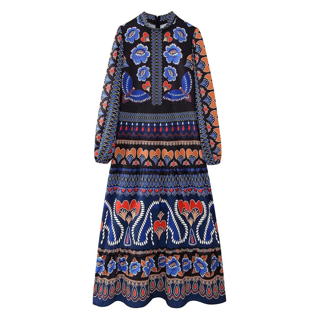 Women's Floral Ruffle Tiered Long-Sleeve Maxi Dress