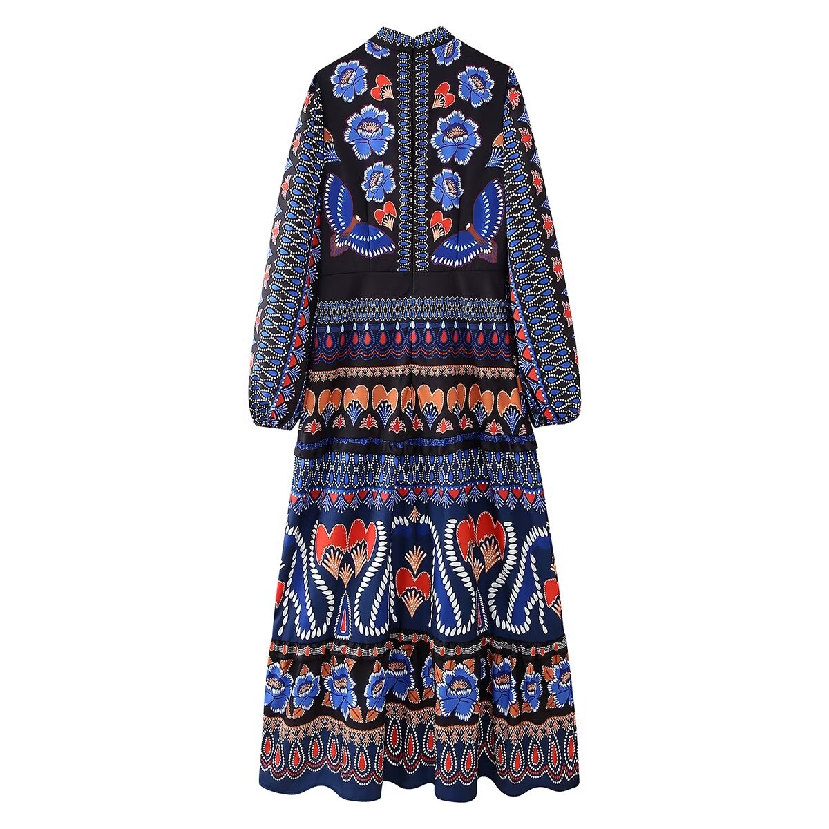 Women's Floral Ruffle Tiered Long-Sleeve Maxi Dress