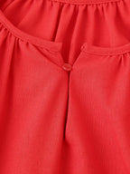 Women's Solid-Color Cotton Linen Embroidery Crew Neck Split Loose Maxi Dress