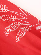 Women's Solid-Color Cotton Linen Embroidery Crew Neck Split Loose Maxi Dress