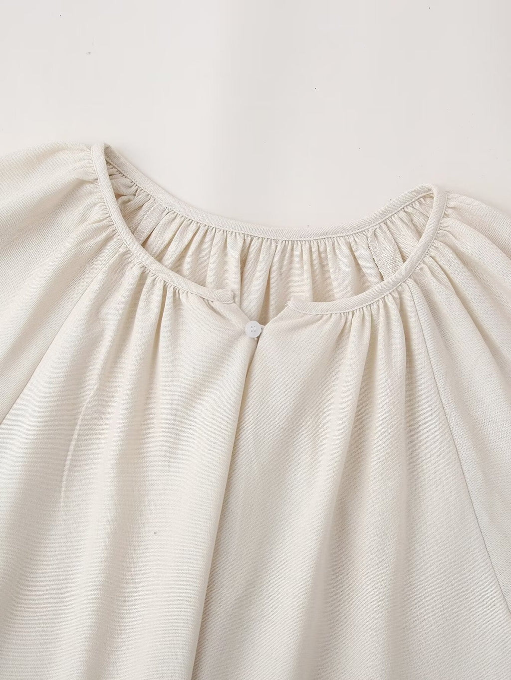 Women's Solid-Color Cotton Linen Embroidery Crew Neck Split Loose Maxi Dress