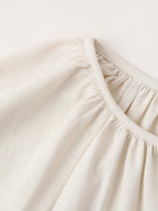Women's Solid-Color Cotton Linen Embroidery Crew Neck Split Loose Maxi Dress