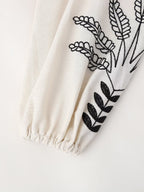 Women's Solid-Color Cotton Linen Embroidery Crew Neck Split Loose Maxi Dress