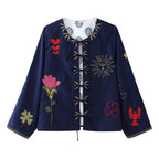 Women's Spring Autumn Women Clothing Round Neck Tied Embroidered Loose All Matching Long Sleeve Coat Top