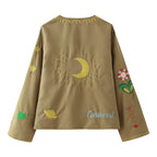 Women's Spring Autumn Women Clothing Round Neck Tied Embroidered Loose All Matching Long Sleeve Coat Top