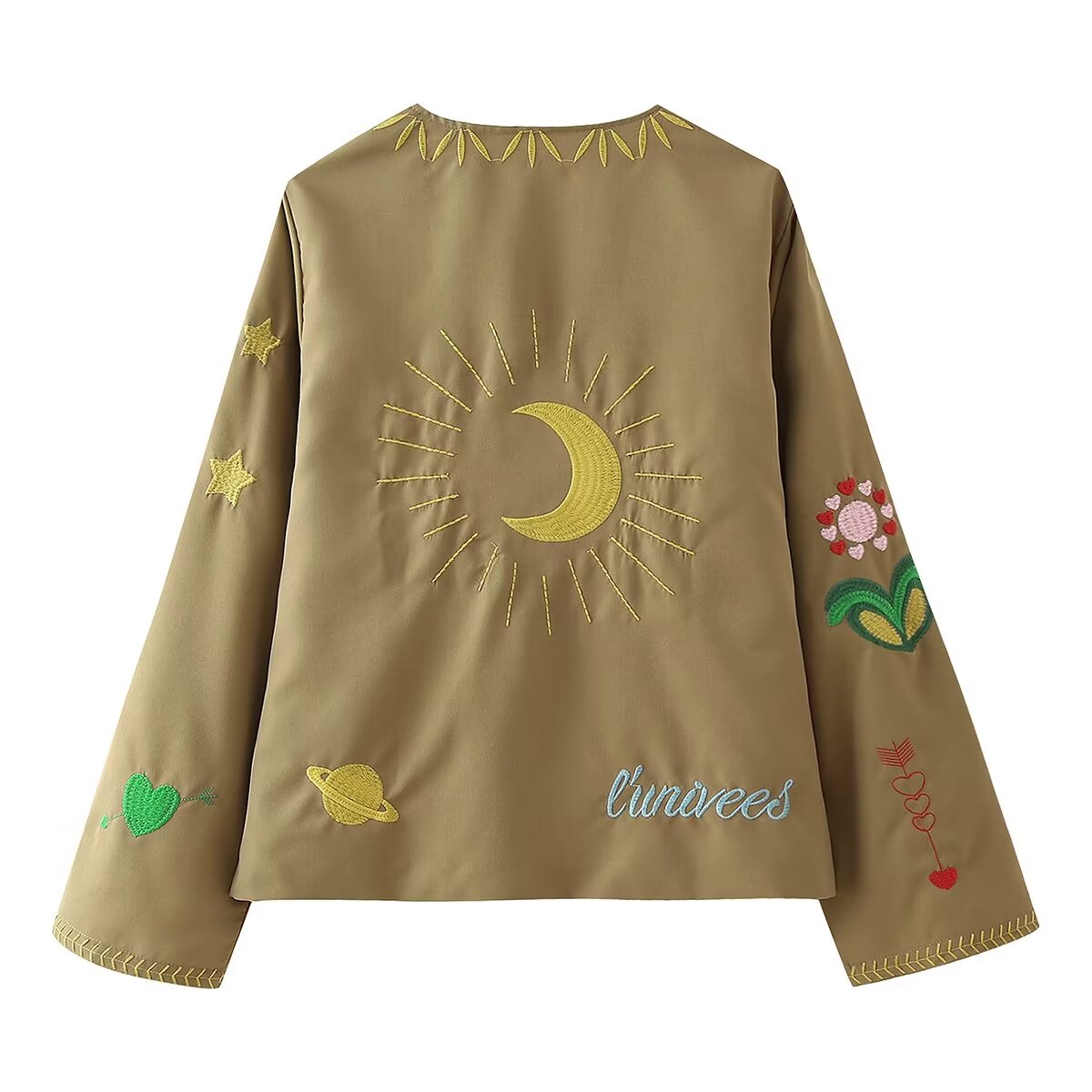 Women's Spring Autumn Women Clothing Round Neck Tied Embroidered Loose All Matching Long Sleeve Coat Top