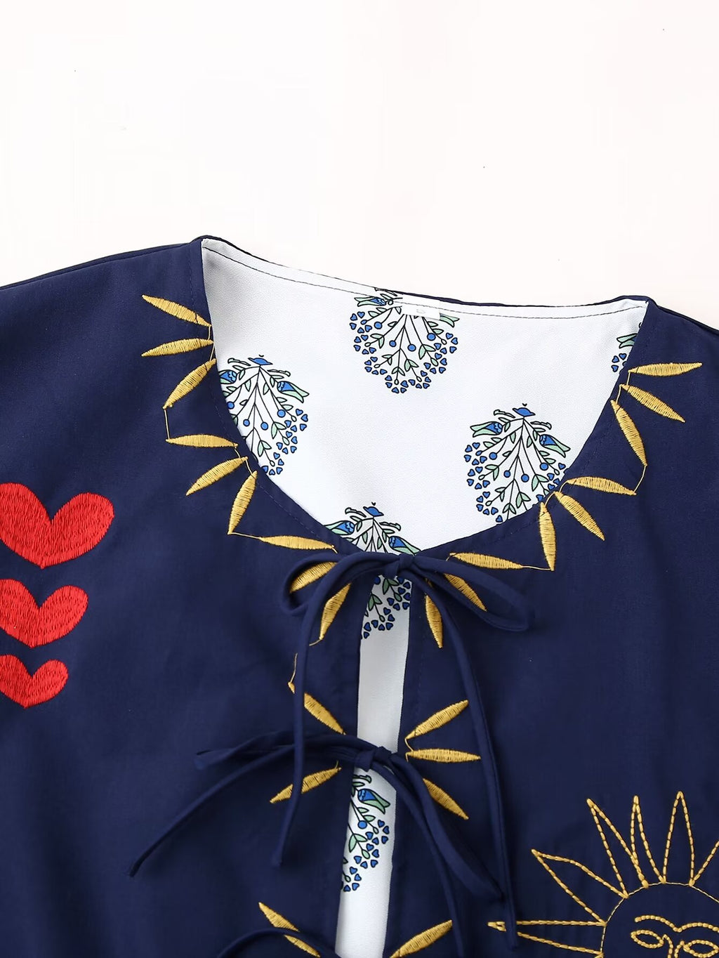 Women's Spring Autumn Women Clothing Round Neck Tied Embroidered Loose All Matching Long Sleeve Coat Top