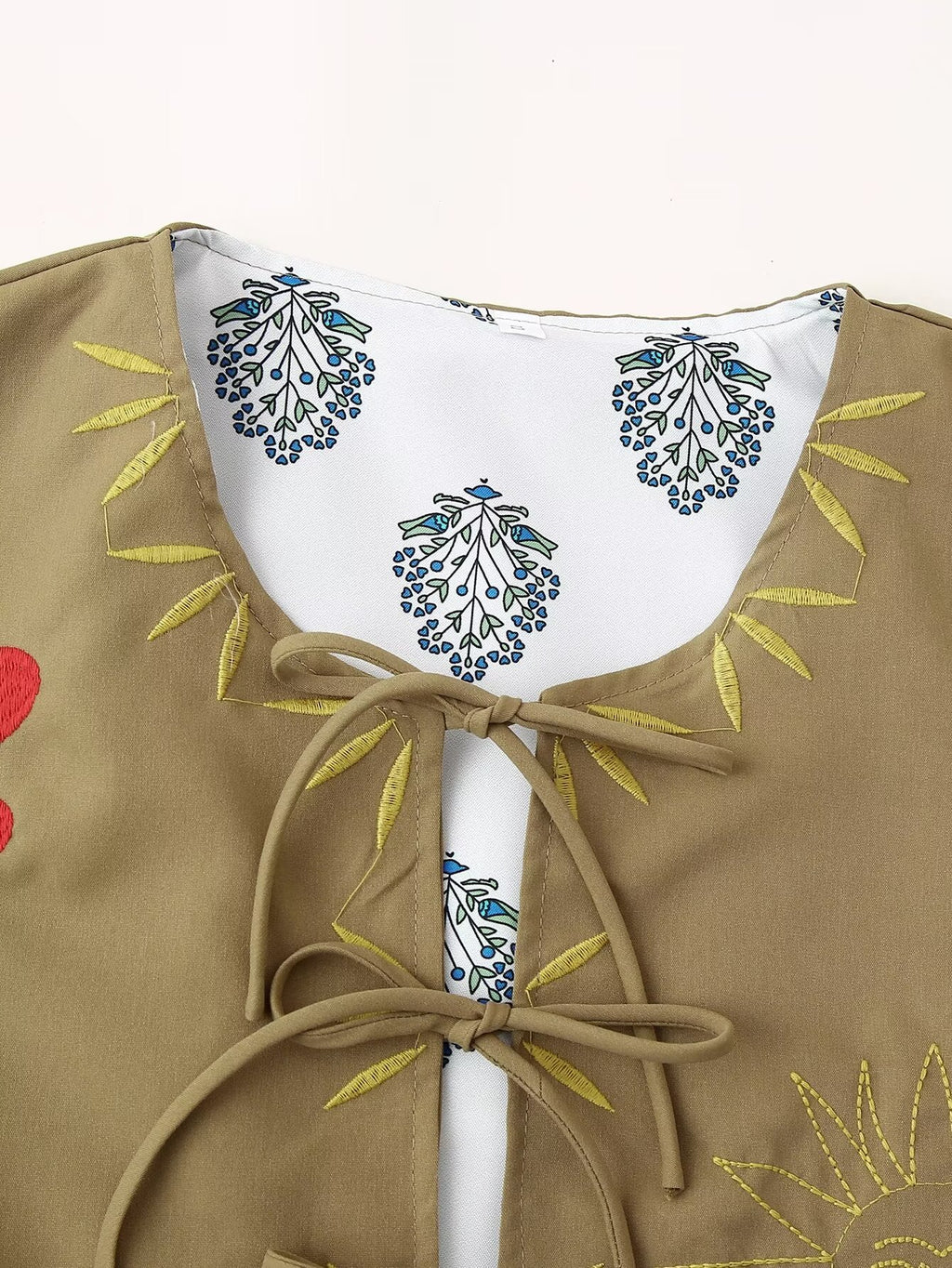 Women's Spring Autumn Women Clothing Round Neck Tied Embroidered Loose All Matching Long Sleeve Coat Top