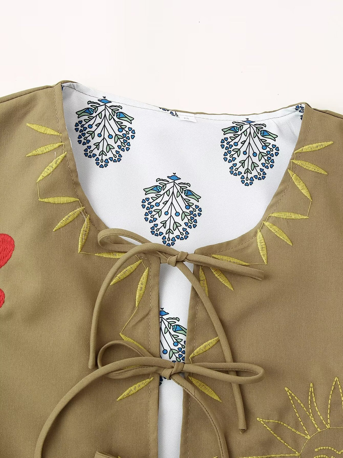 Women's Spring Autumn Women Clothing Round Neck Tied Embroidered Loose All Matching Long Sleeve Coat Top