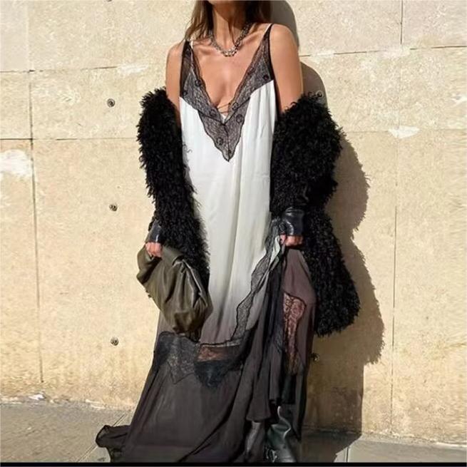 Lace-Panel Ombre Slip Dress