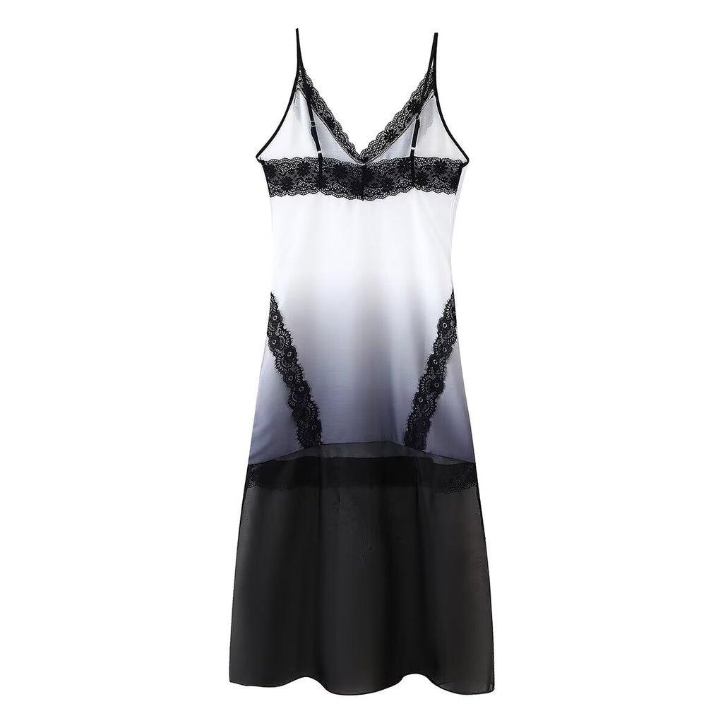 Lace-Panel Ombre Slip Dress