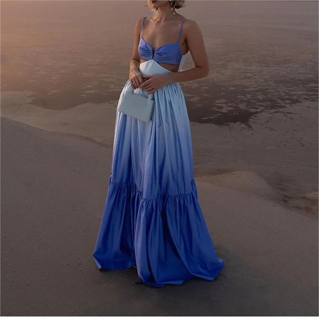 Women's V-Neck Ombre Cutout Sleeveless Dress