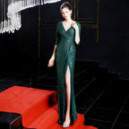 Women's Banquet Elegant Long Sleeve Sequin Aura Queen Fishtail Dress