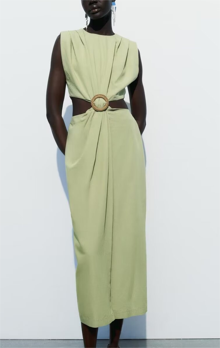Cropped Outfit Sleeveless Buckle Hollow Cutout Dress