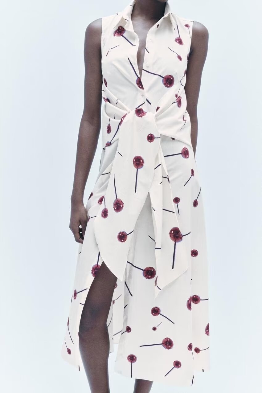 Summer Strap Printing Sleeveless Poplin Maxi Dress