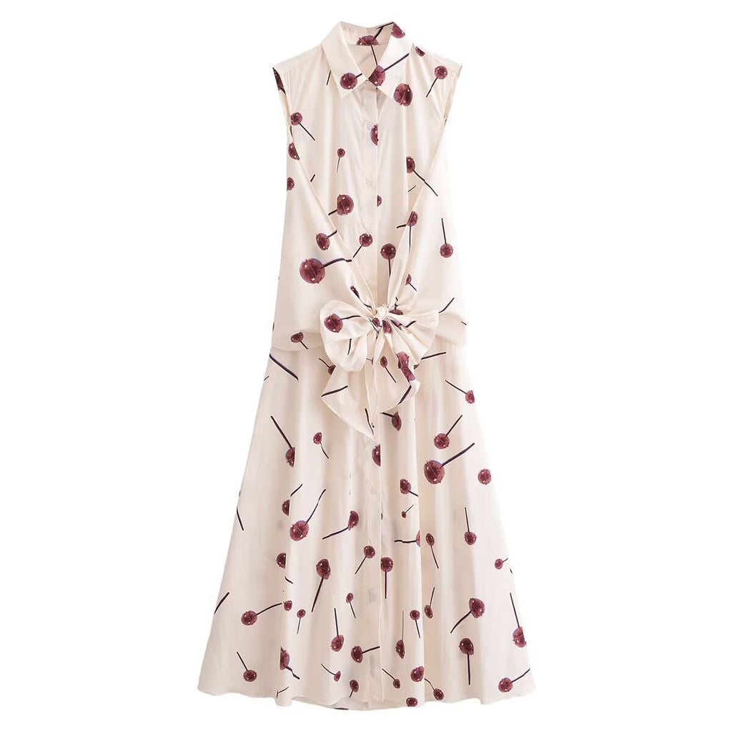 Summer Strap Printing Sleeveless Poplin Maxi Dress
