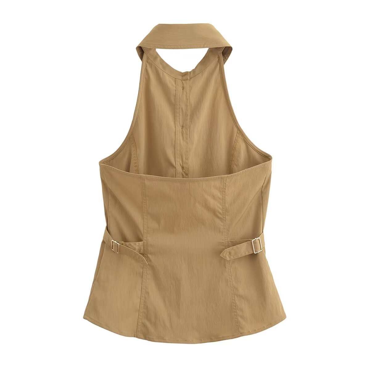 Women's Spring Women Buckle Waistband Hanging Collar Top