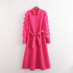 Women's Rose Red Long Sleeve Detail Dress