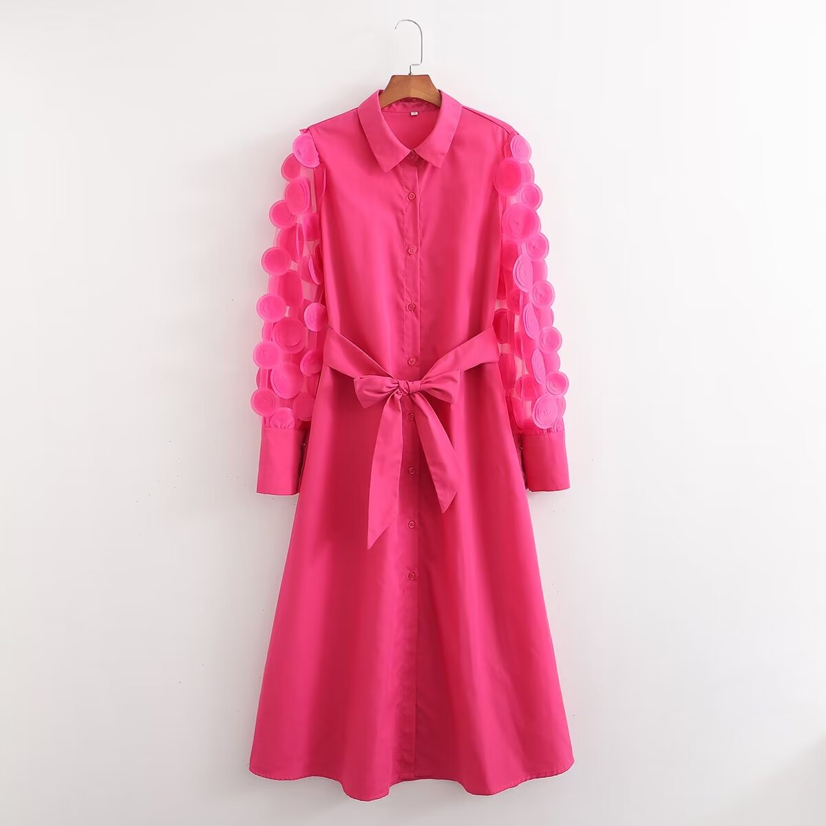 Women's Rose Red Long Sleeve Detail Dress