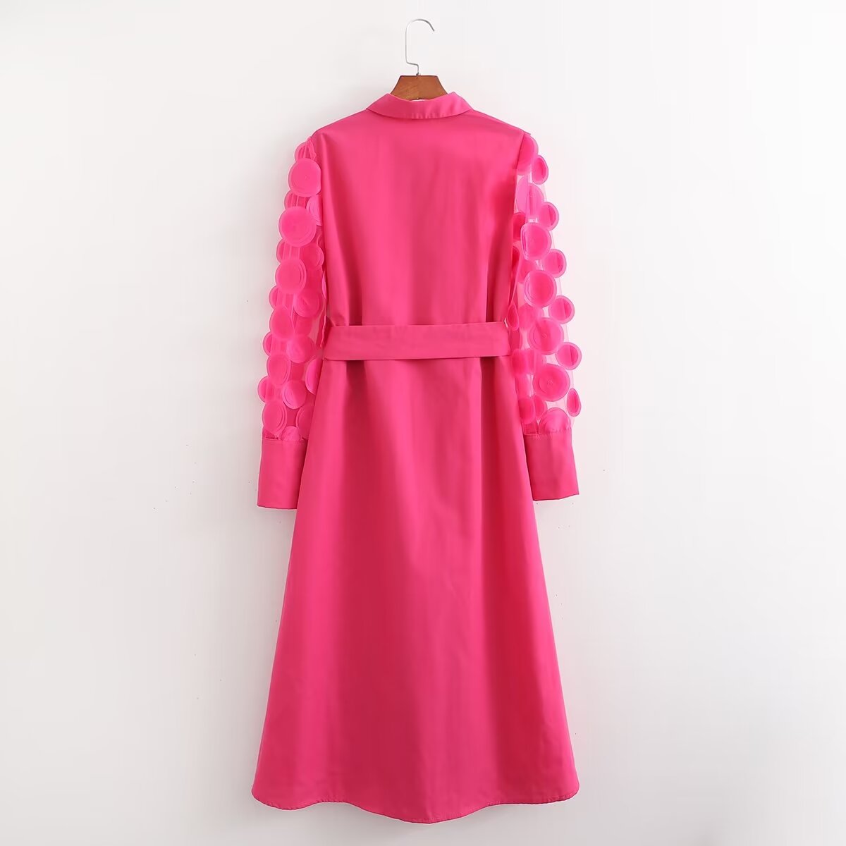 Women's Rose Red Long Sleeve Detail Dress