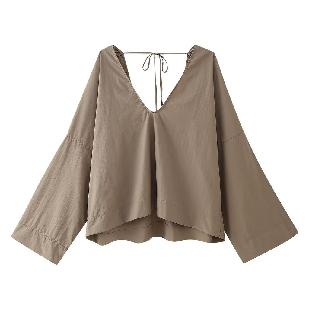 Summer Drawstring Design Blouse Pleated Effect Casual Pants