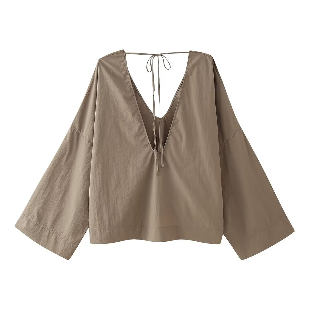 Summer Drawstring Design Blouse Pleated Effect Casual Pants