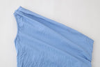 Summer Slim Fit Pleated Oblique Shoulder Tops Casual Trousers Suit Set
