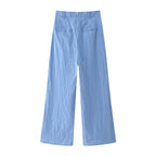 Summer Slim Fit Pleated Oblique Shoulder Tops Casual Trousers Suit Set