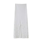Women's Beaded Short Knitted Top Midi Skirt Knitted Skirt Set