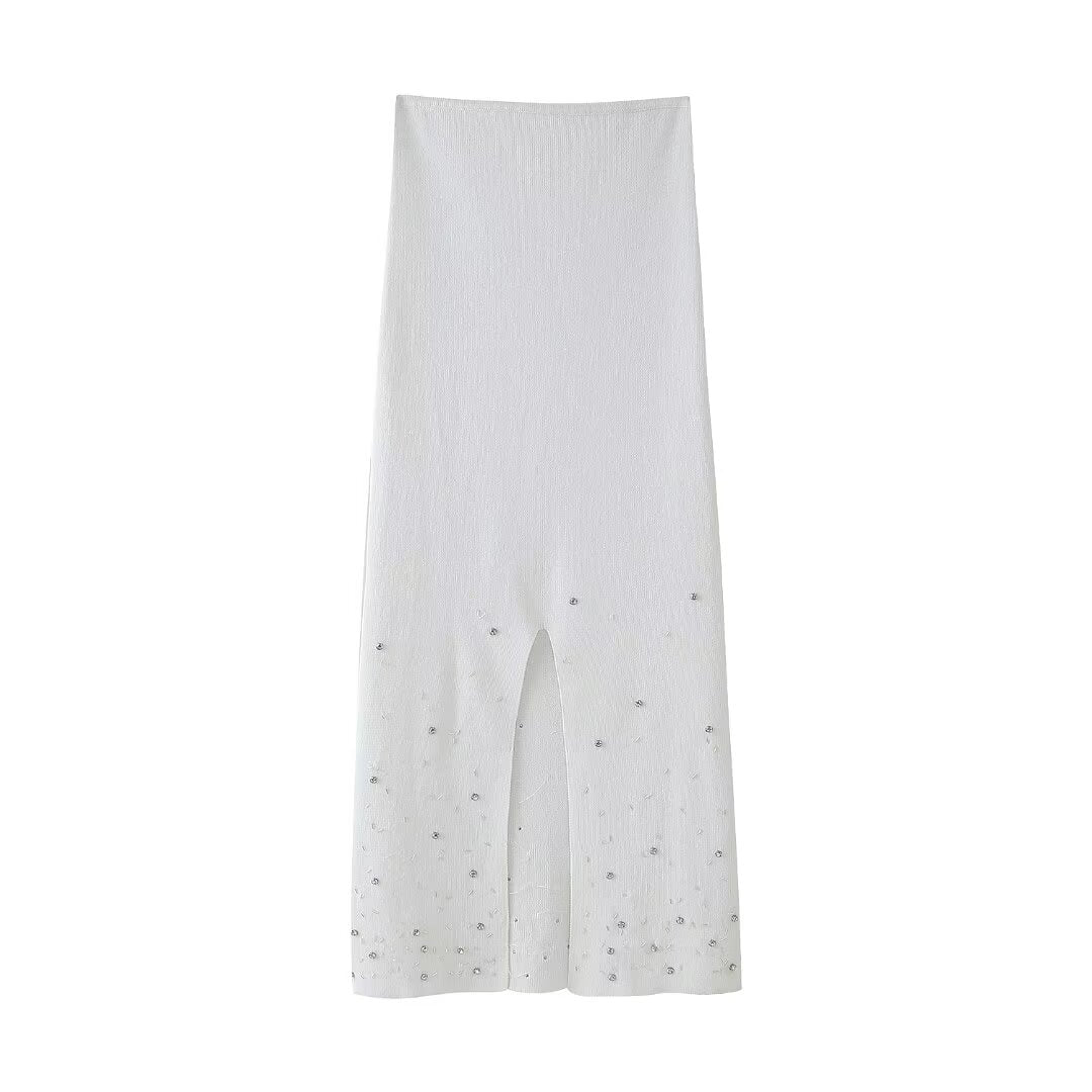 Women's Beaded Short Knitted Top Midi Skirt Knitted Skirt Set