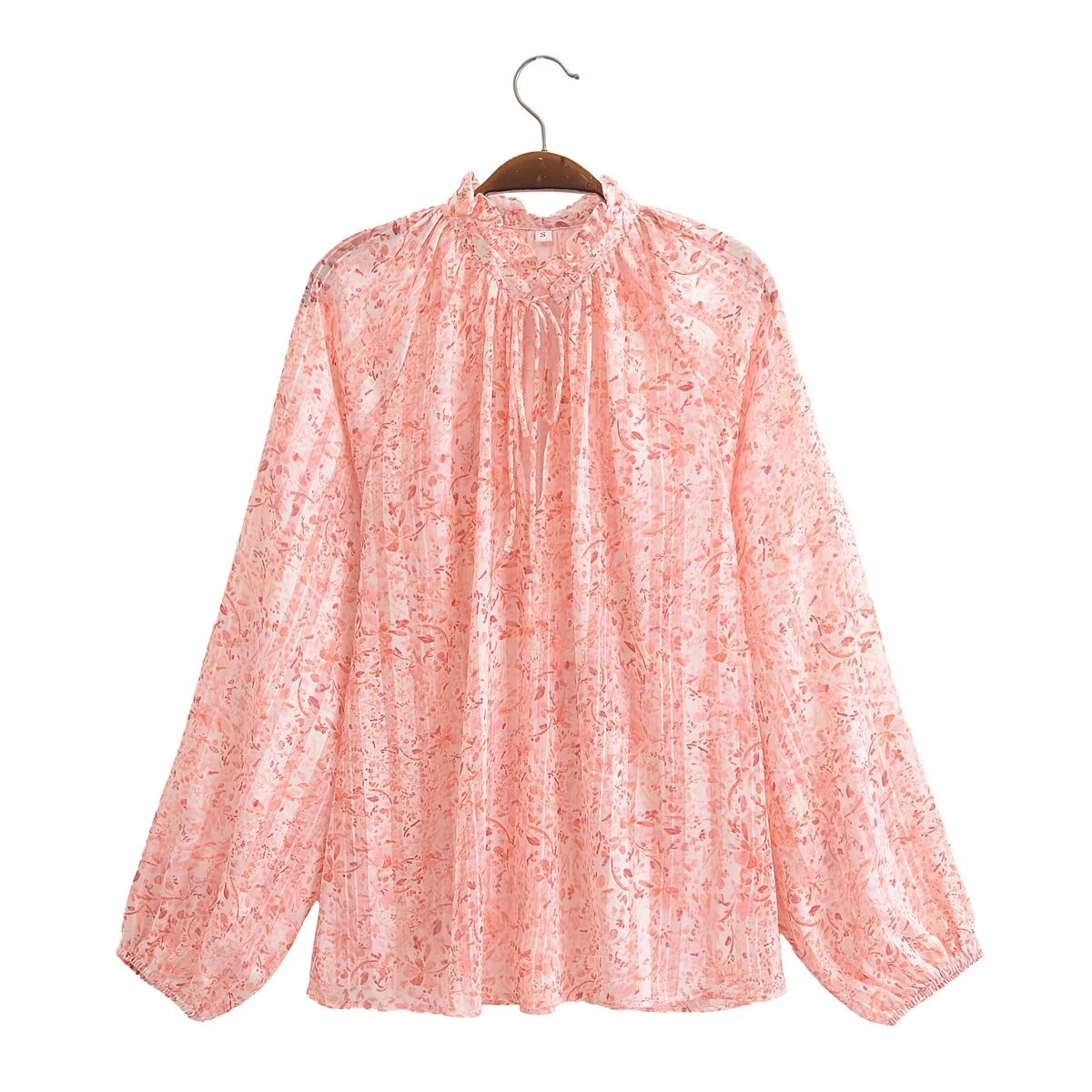 Women's Spring Lace V Neck Stand Collar Long Sleeve Shirt