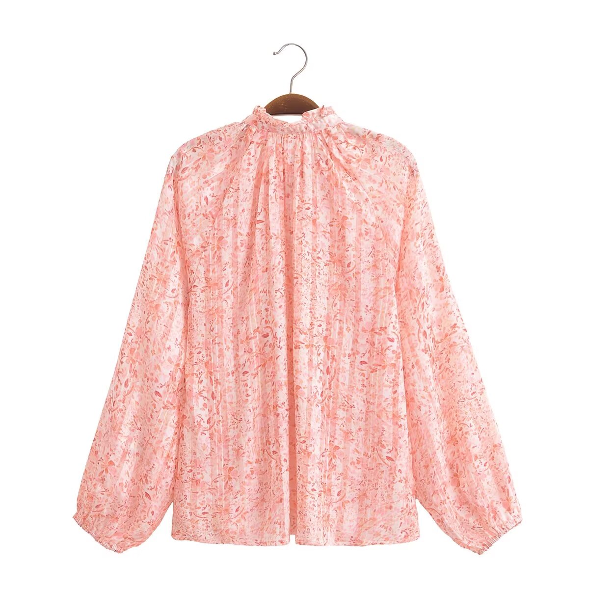 Women's Spring Lace V Neck Stand Collar Long Sleeve Shirt