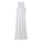 Solid-Color Pullover Round-Neck Sleeveless Lace Jacquard Maxi Dress