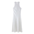 Solid-Color Pullover Round-Neck Sleeveless Lace Jacquard Maxi Dress