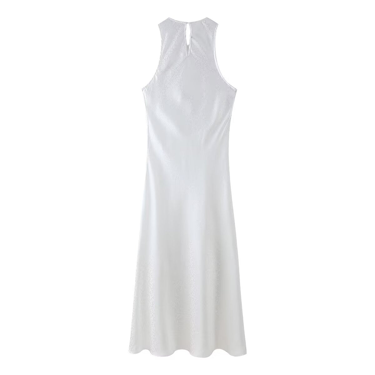 Solid-Color Pullover Round-Neck Sleeveless Lace Jacquard Maxi Dress