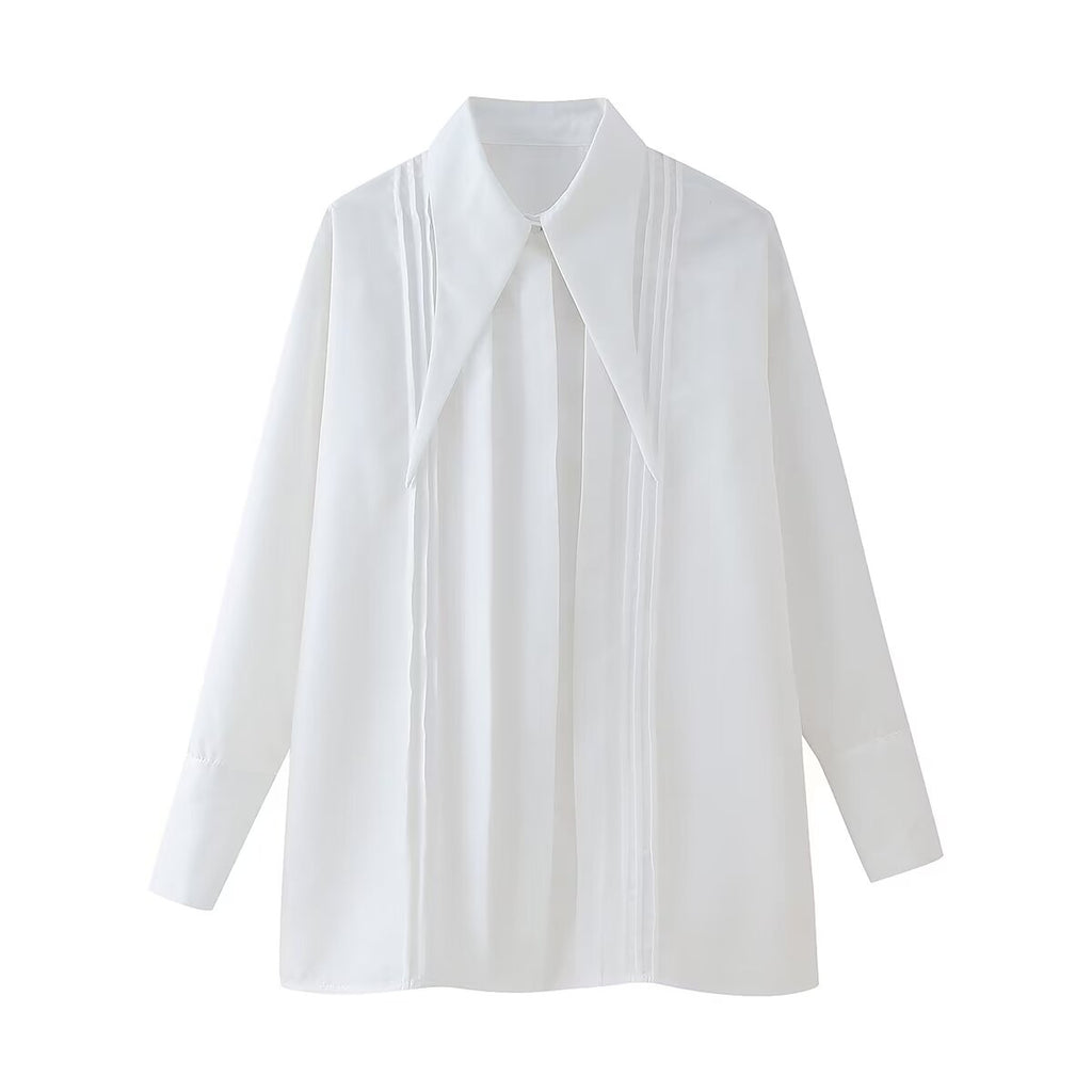 Women's Large Pointed Collar White Shirt Vintage Shirt Office Loose