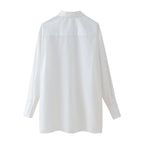 Women's Large Pointed Collar White Shirt Vintage Shirt Office Loose
