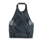 Retro Halter Backless Slim Fit Denim Vest Top