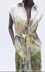 Women's Short-Sleeve Printed Shirt Dress