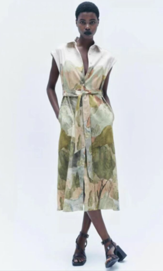 Women's Short-Sleeve Printed Shirt Dress