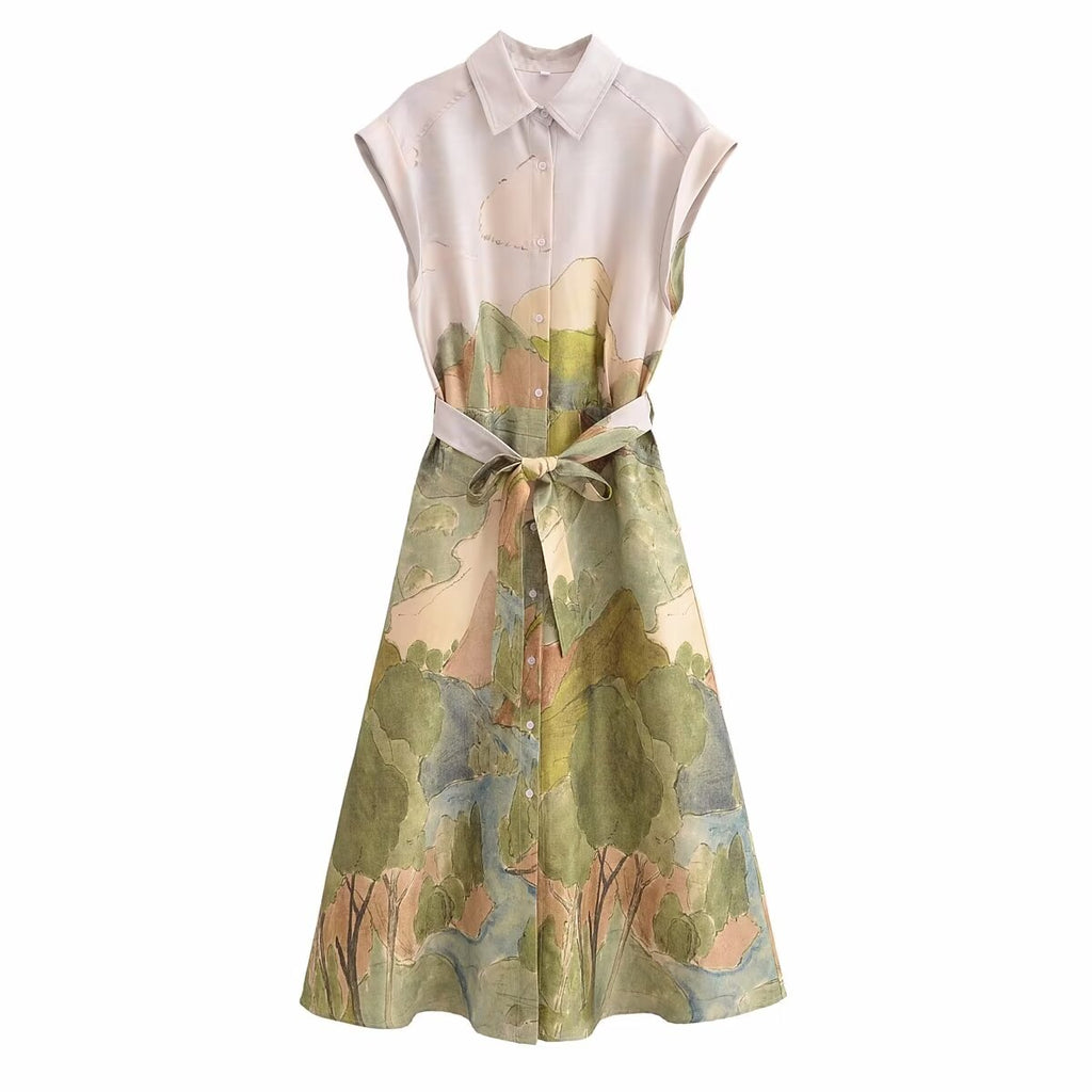 Women's Short-Sleeve Printed Shirt Dress