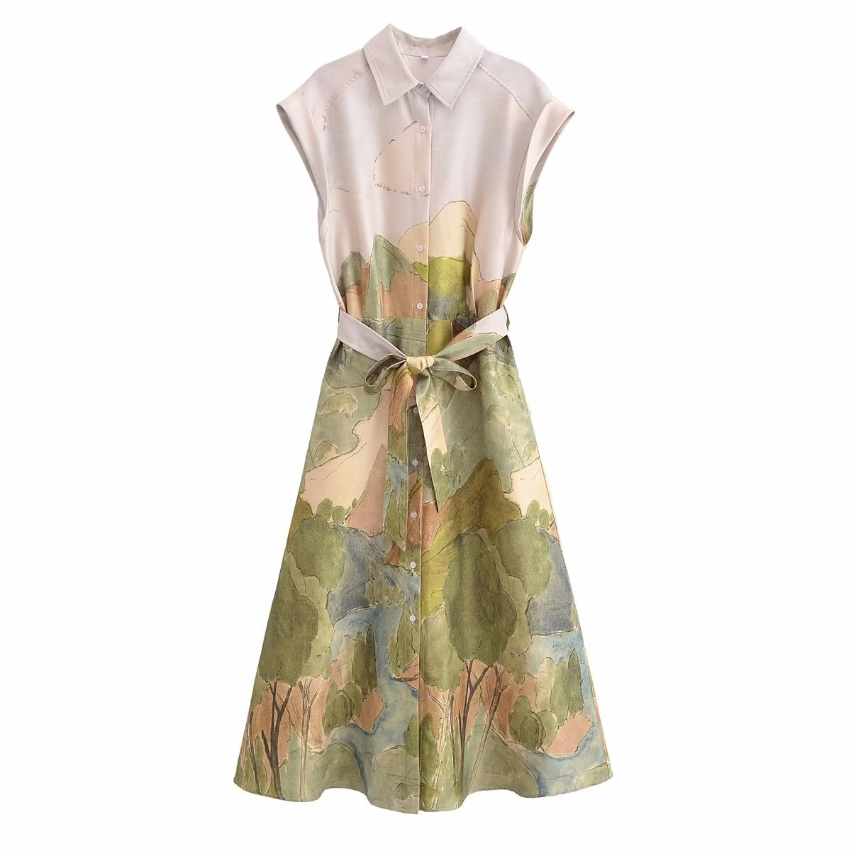 Women's Short-Sleeve Printed Shirt Dress